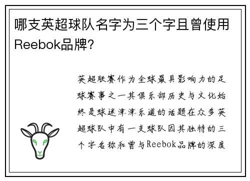 哪支英超球队名字为三个字且曾使用Reebok品牌？