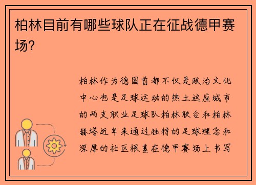 柏林目前有哪些球队正在征战德甲赛场？
